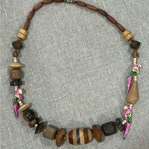 Handcrafted Wooden Carved Parrot Beaded Necklace